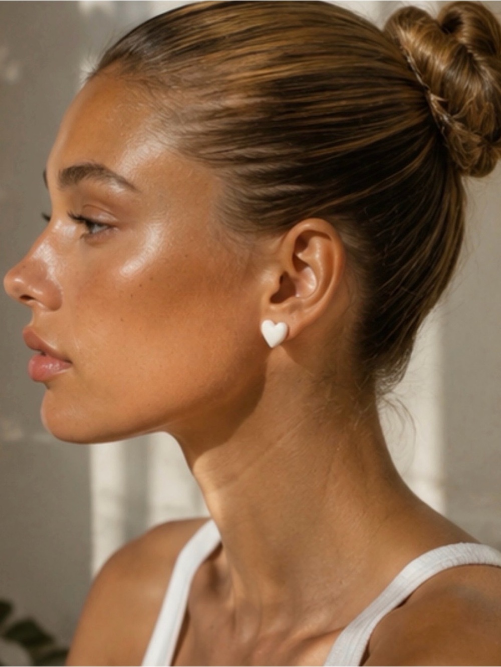 Puffy Matte White Heart Stud Earrings | Minimalist Clean Girl | 1”